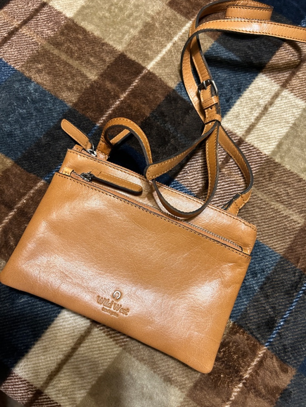 Wild West Tan Leather Crossbody Bag with Slim Profile